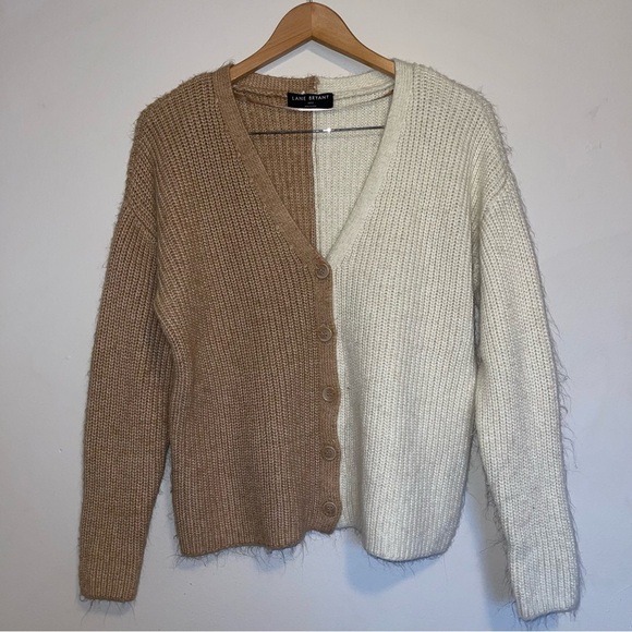 Lane Bryant colorblock cream tan academia button front cardigan 10/12 - Picture 1 of 7